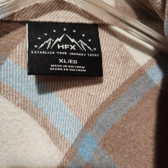 HFX Flannel Shirt Jacket Women's XL Plaid Brown Neutral Relaxed Fit Warm Shell - Picture 6 of 11